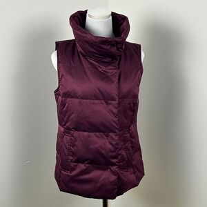 J. Jill Puffer Vest Womens‎ XS Petite Down Filled Quilted Burgundy Snap Front